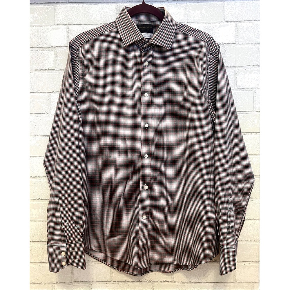 Thomas Dean Collection Mens Olive Red Micro Check Button Down Shirt C49A22-912 M